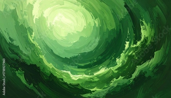 Fototapeta A circular flow of emerald-to-lime green brushwork creating a glowing mist