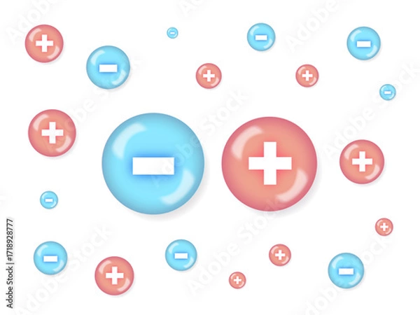 Obraz プラスとマイナスのイオンイラスト | 光沢のある赤と青の球体