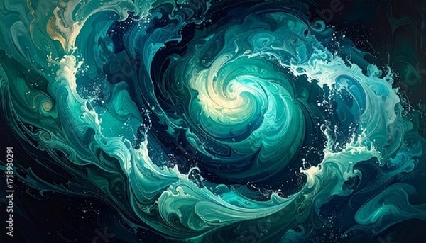 Fototapeta Splash painting blending turquoise, teal, and emerald into soft flowing gradients