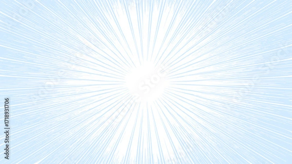 Fototapeta Blue and white sunburst background. Abstract wallpaper with rays. Sunshine hand drawn vector.	