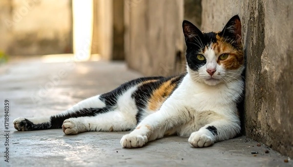 Obraz Outdoor cat resting on concrete