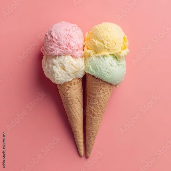 Fototapeta Joyful Ice Cream Cone Splashing Against Abstract Background
