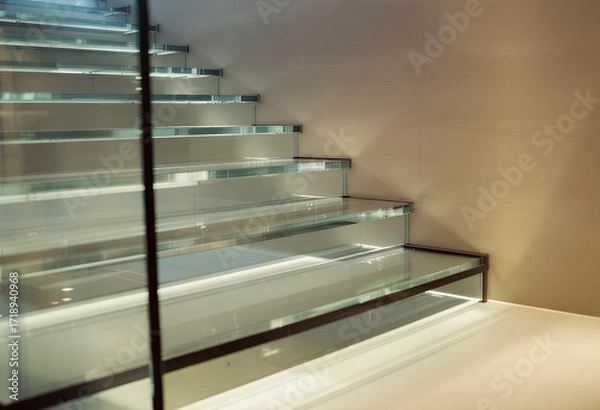 Fototapeta Modern Glass Staircase with Subtle Illumination