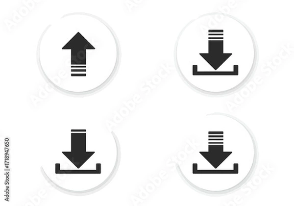 Fototapeta Four circular icons one up arrow and three down arrows indicating upload and download options