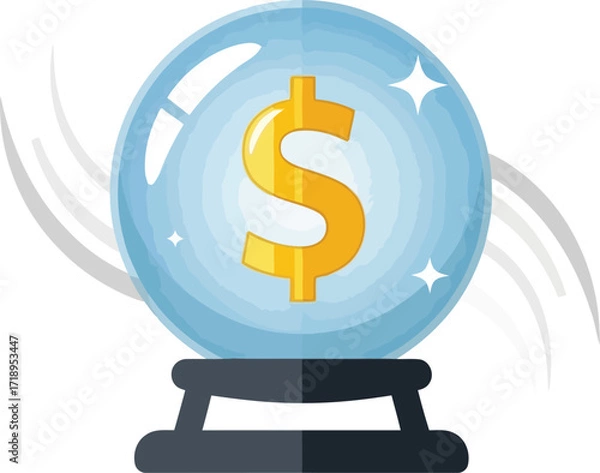 Fototapeta Vector art of crystal ball with a golden dollar sign inside, symbolizing financial prediction and fortune telling