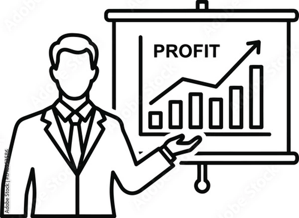 Fototapeta Vector art of businessman presenting a profit graph on a projector screen
