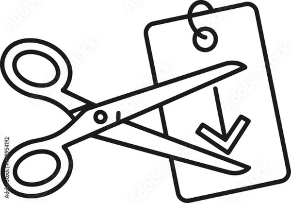Fototapeta Vector art of line art icon of scissors cutting a price tag with a downward arrow