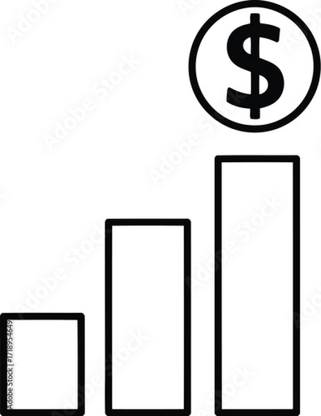 Fototapeta Vector art of simple line graph with a dollar sign on top indicating financial growth