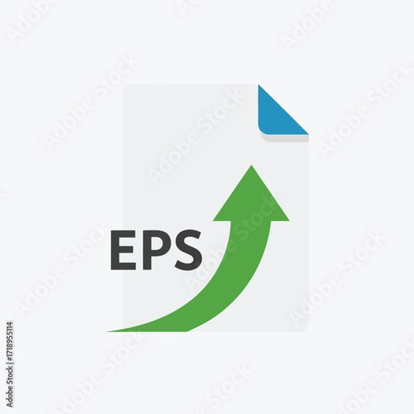 Fototapeta Vector art of an eps file icon with a green arrow pointing upwards, indicating file format and growth