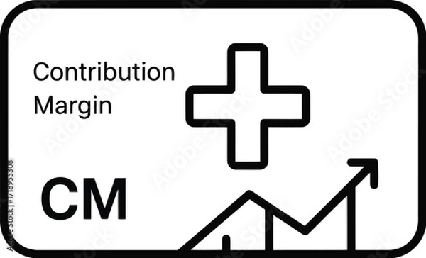 Fototapeta Vector art of a graphic representing contribution margin with a plus sign and an upward trending graph, indicating positive financial performance and profitability