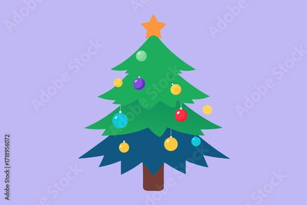 Fototapeta Abstract holiday Christmas tree vector illustration with a decorative star and ornaments