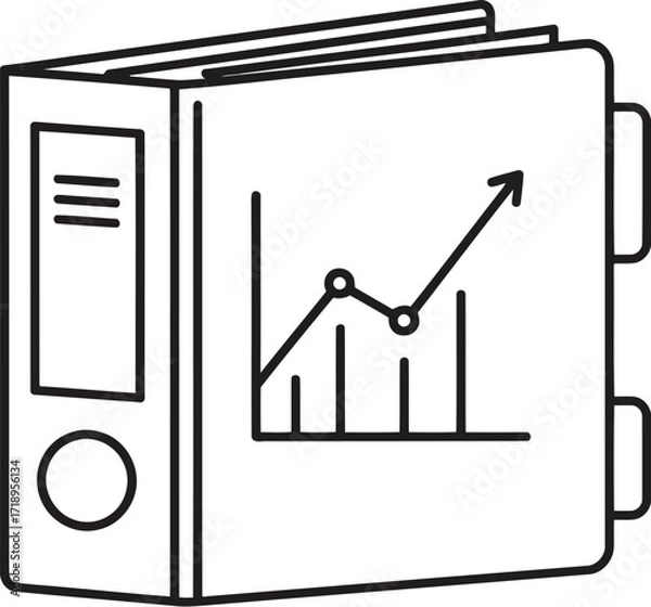 Fototapeta Vector art of line art illustration of a binder with a financial graph showing upward trend