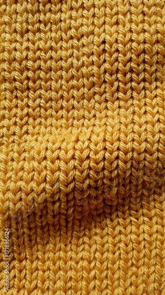 Obraz Detailed view of a bright yellow knitted fabric, showcasing intricate stitching and texture. Perfect for design and textile projects.
