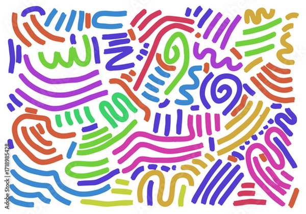 Fototapeta Vector colorful line doodle seamless pattern. Creative abstract style art symbol background for children