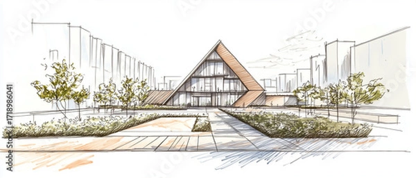 Obraz Minimalist Landscape Integration: A wide-angle sketch that places the bold