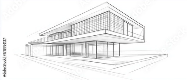 Obraz Minimalist Line Weight Study: An architectural sketch that focuses on the art of line work
