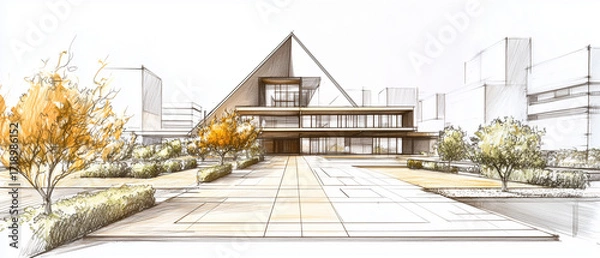 Obraz Minimalist Landscape Integration: A wide-angle sketch that places the bold