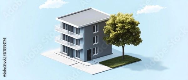 Obraz Minimalist Oasis: A minimalist digital isometric illustration