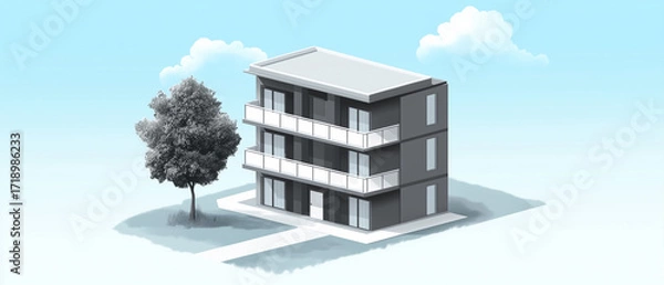 Obraz Minimalist Oasis: A minimalist digital isometric illustration