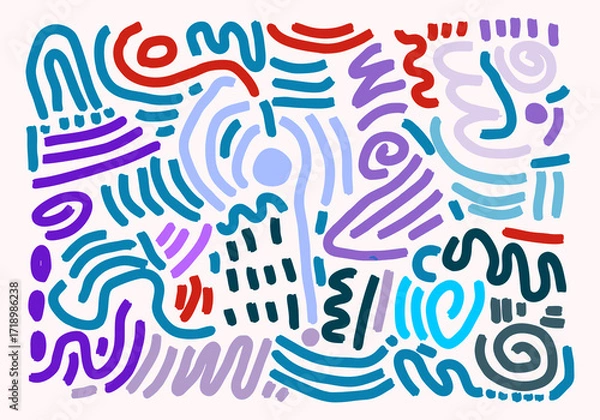 Fototapeta Vector colorful line doodle seamless pattern. Creative abstract style art symbol background for children