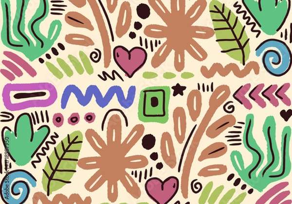 Fototapeta  tropical floral pattern. Cute botanical abstract contemporary seamless pattern. Hand drawn unique print.