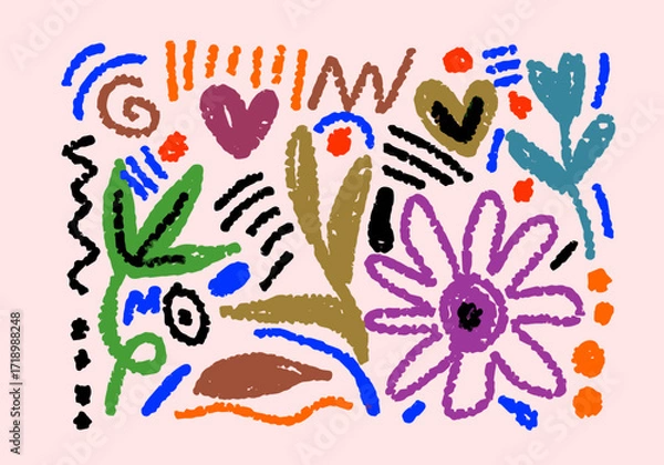 Fototapeta  tropical floral pattern. Cute botanical abstract contemporary seamless pattern. Hand drawn unique print.