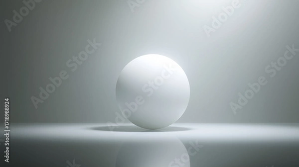 Fototapeta A minimalist white sphere on a reflective surface, with soft lighting and a gradient background. Ideal for modern design, branding, or conceptual advertising.