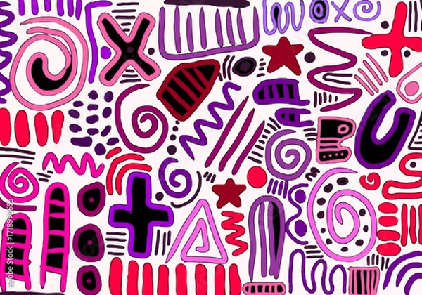 Fototapeta Vector colorful line doodle seamless pattern. Creative abstract style art symbol background for children