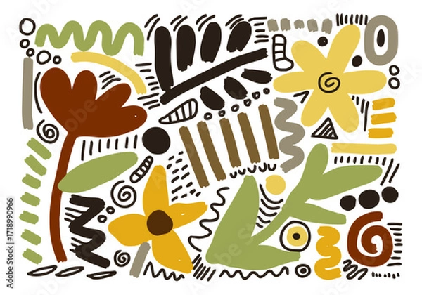 Fototapeta  tropical floral pattern. Cute botanical abstract contemporary seamless pattern. Hand drawn unique print.