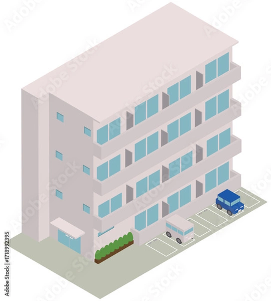 Fototapeta アイソメトリックな駐車場のあるマンションのイメージ素材