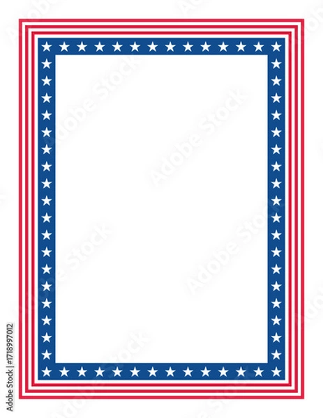 Fototapeta Patriotic Stars and Stripes Rectangular Frame. American Flag Border with Stars and Stripes.
