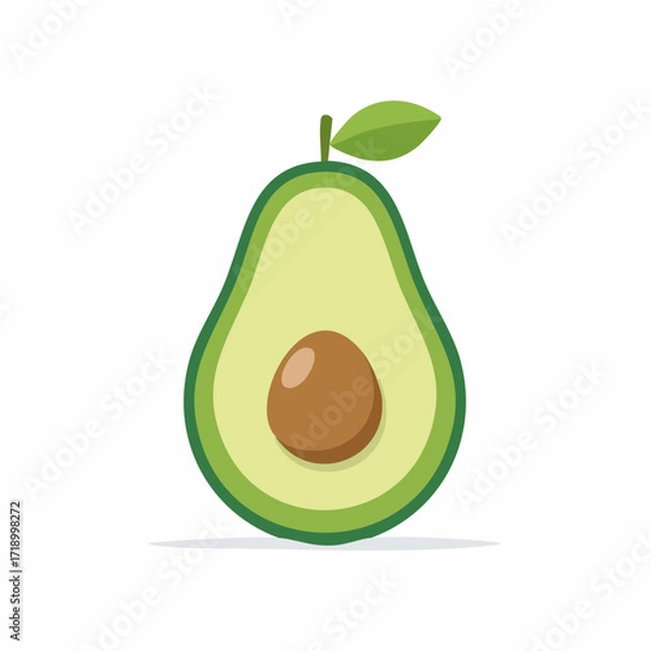 Obraz Avocado Slice with Seed, Flat Design Illustration on White Backdrop for Healthy Eating