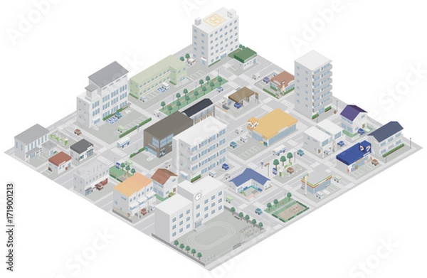 Obraz アイソメトリックな街並みのイメージ素材