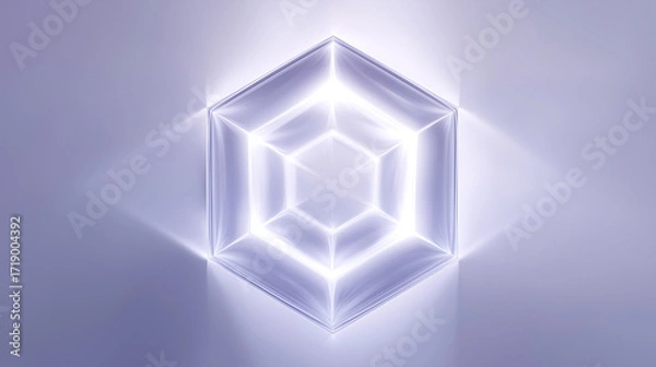 Fototapeta Futuristic glowing hexagon with nested geometric shapes and radiant symmetry. Ideal for tech branding, digital art, or abstract backgrounds.