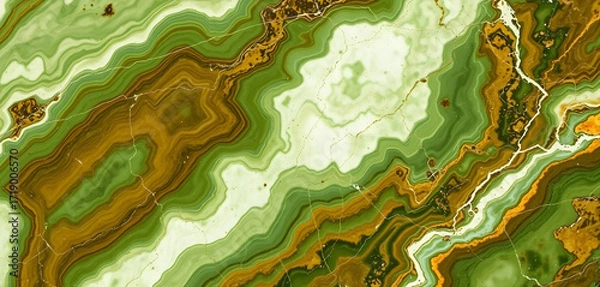 Fototapeta  Unique green and brown natural onyx stone pattern, polished marble surface, luxury texture.