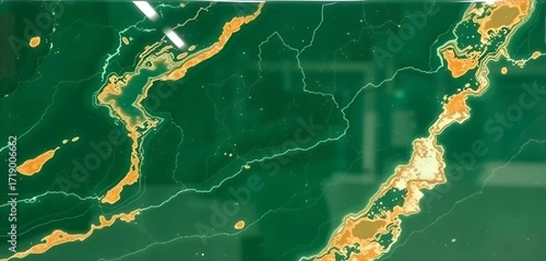Fototapeta  Deep green onyx slab with natural brown accents, glossy surface, premium marble stone texture.