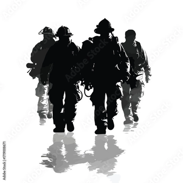 Fototapeta Collection of first responder silhouettes in black and white isolated on white background