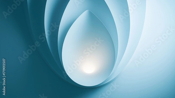 Fototapeta Abstract blue and white symmetrical design with glowing center, soft gradients, and fluid curves. Ideal for tech branding, digital art, or modern backgrounds.