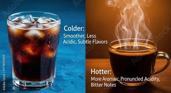 Fototapeta Contrasting Coffee and Iced Drink: Flavor Profiles and Temperature Differences.