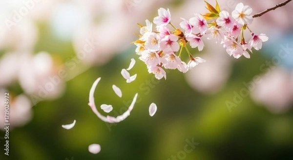 Fototapeta Cherry Blossom Branch with Falling Petals Forming a Smiling Face