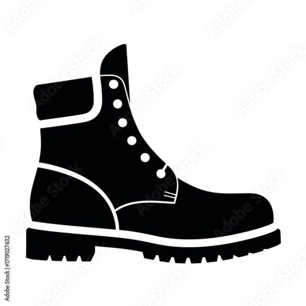 Fototapeta Vector illustration of a black silhouette of a work boot with white stitching