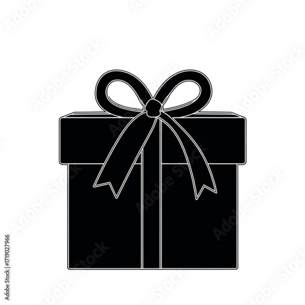 Fototapeta Vector illustration of a black silhouette of a gift box with a bow, isolated on a