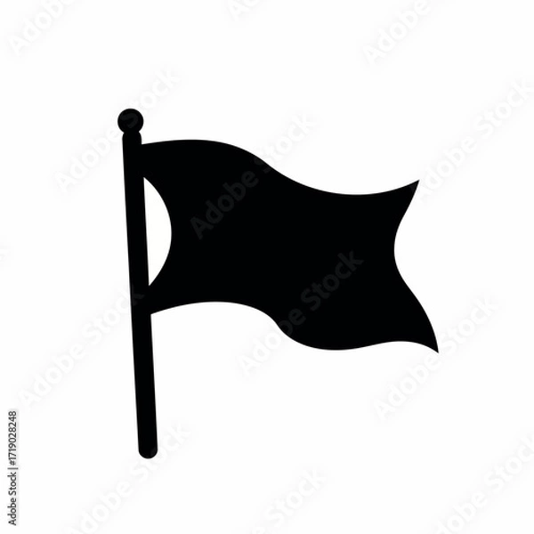 Fototapeta Vector illustration of black silhouette of a flag on a flagpole, waving in the wind