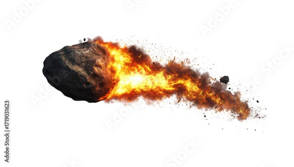 Obraz A fiery meteor streaking through a clear sky. leaving a trail of flames and debris. symbolizing cosmic events. perfect for educational content on astronomy or space exploration