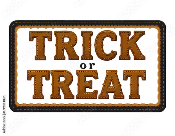 Fototapeta A decorative Halloween sign displaying the classic "Trick or Treat" phrase in a brown leather-like font.