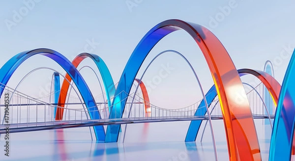 Obraz Abstract Colorful Arch Bridges on Glossy Surface Modern Architecture Visualization