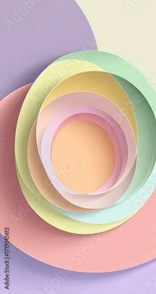 Fototapeta Pastel-colored concentric circles forming a spiral, creating a visually appealing abstract design with a central void