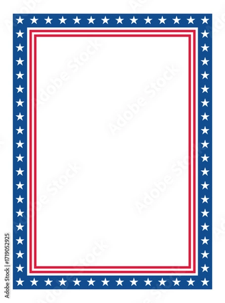 Fototapeta Patriotic Stars and Stripes Rectangular Frame. American Flag Border with Stars and Stripes.
