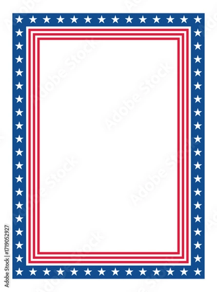Fototapeta Patriotic Stars and Stripes Rectangular Frame. American Flag Border with Stars and Stripes.

