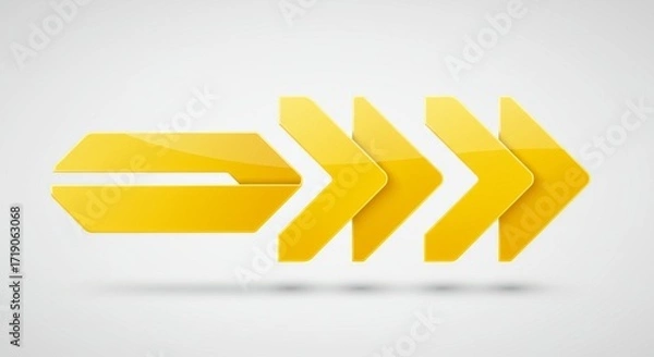 Fototapeta Yellow 3D Folded Arrows Infographic Template on White Background for Business Presentation and Workflow Design
